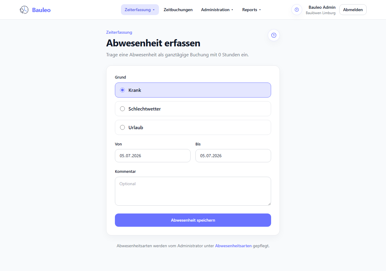Abwesenheit erfassen