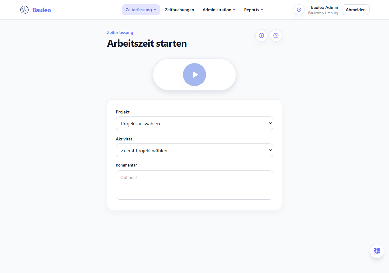 Zeiterfassung: Arbeitszeit starten und stoppen
